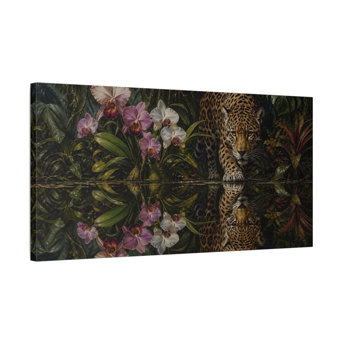 Side Mockup 1. Animals Jaguar Jaguar Jungle shown as stretched canvas wall art