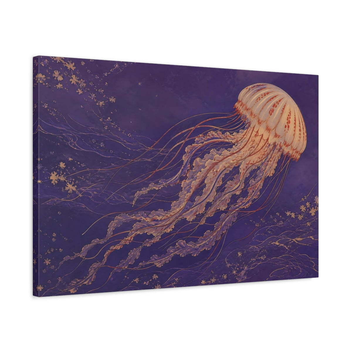 Side Mockup 2. Animals Jellyfish Purple Jellyfish shown as canvas print