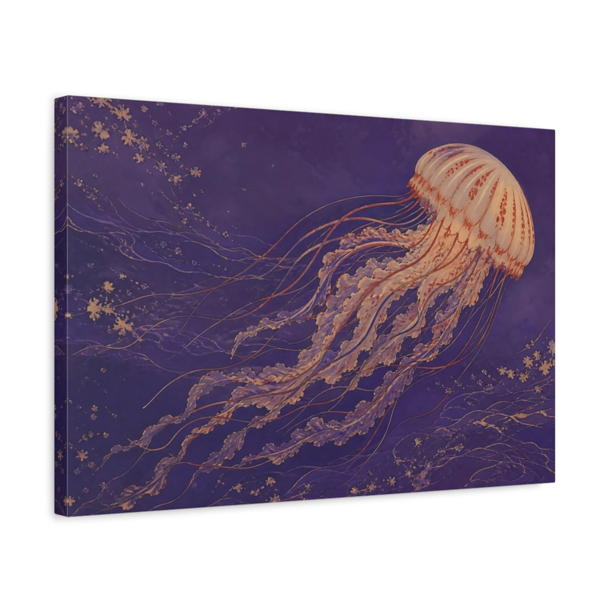 Side Mockup 3. Animals Jellyfish Purple Jellyfish shown as canvas print