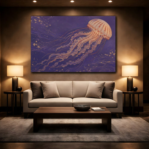 Mockup 2. Animals Jellyfish Purple Jellyfish shown as canvas print