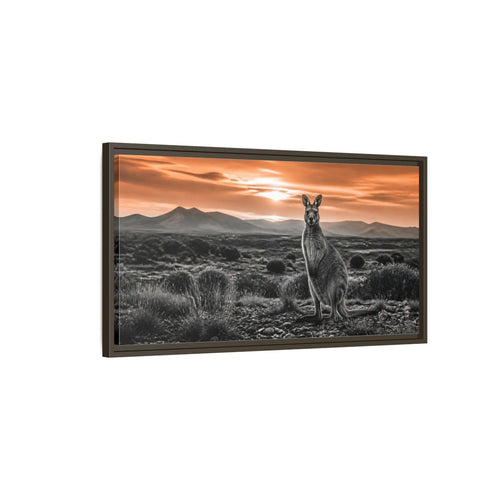Main Mockup. Animals Kangaroo Orange And Gray shown as stretched canvas wall art