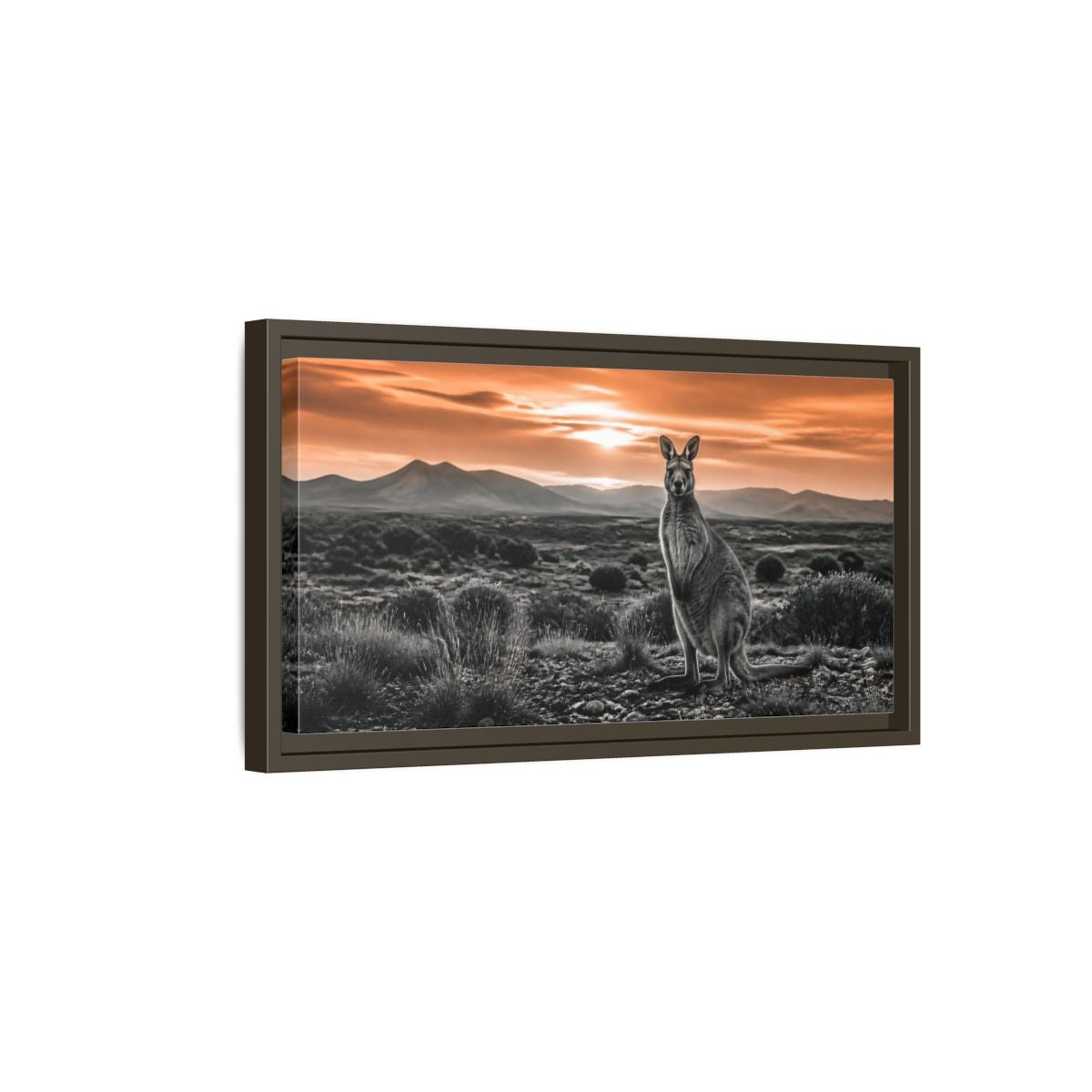 Side Mockup 7. Animals Kangaroo Orange And Gray shown as stretched canvas wall art