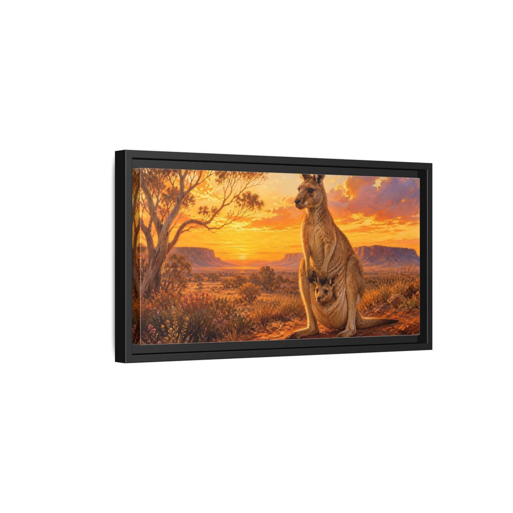 Side Mockup 8. Animals Kangaroo Kangaroo Sunset shown as stretched canvas wall art