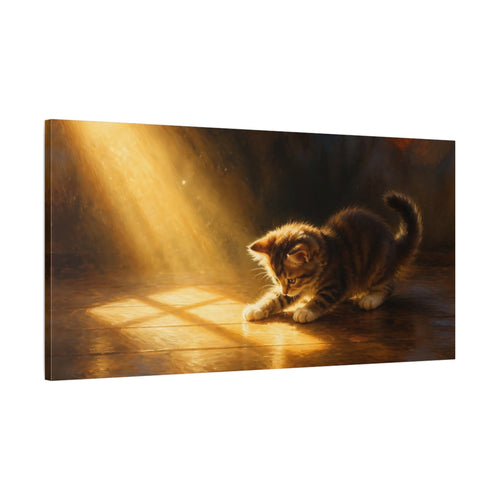 Main Mockup. Animals Kitten Brown And Gold shown as stretched canvas wall art