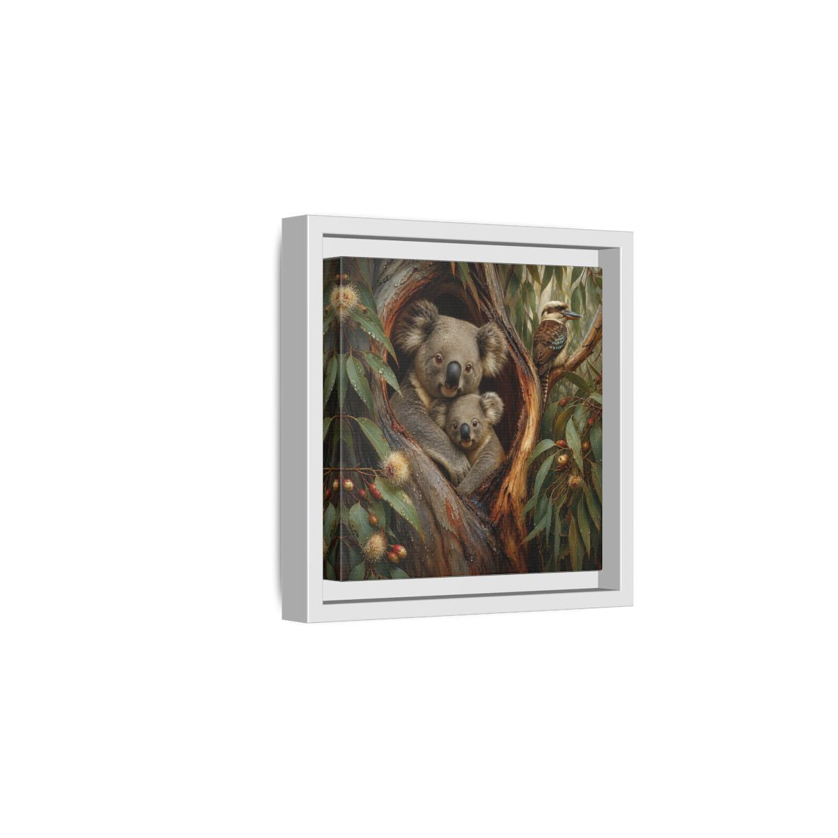 Side Mockup 1. Animals Koala Family Koala Eucalyptus Art shown as stretched canvas wall art