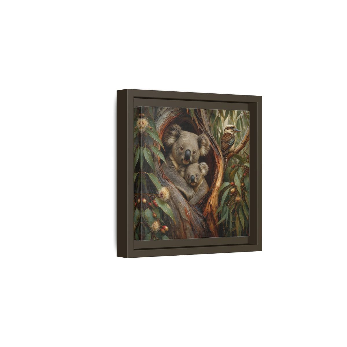 Side Mockup 2. Animals Koala Family Koala Eucalyptus Art shown as stretched canvas wall art