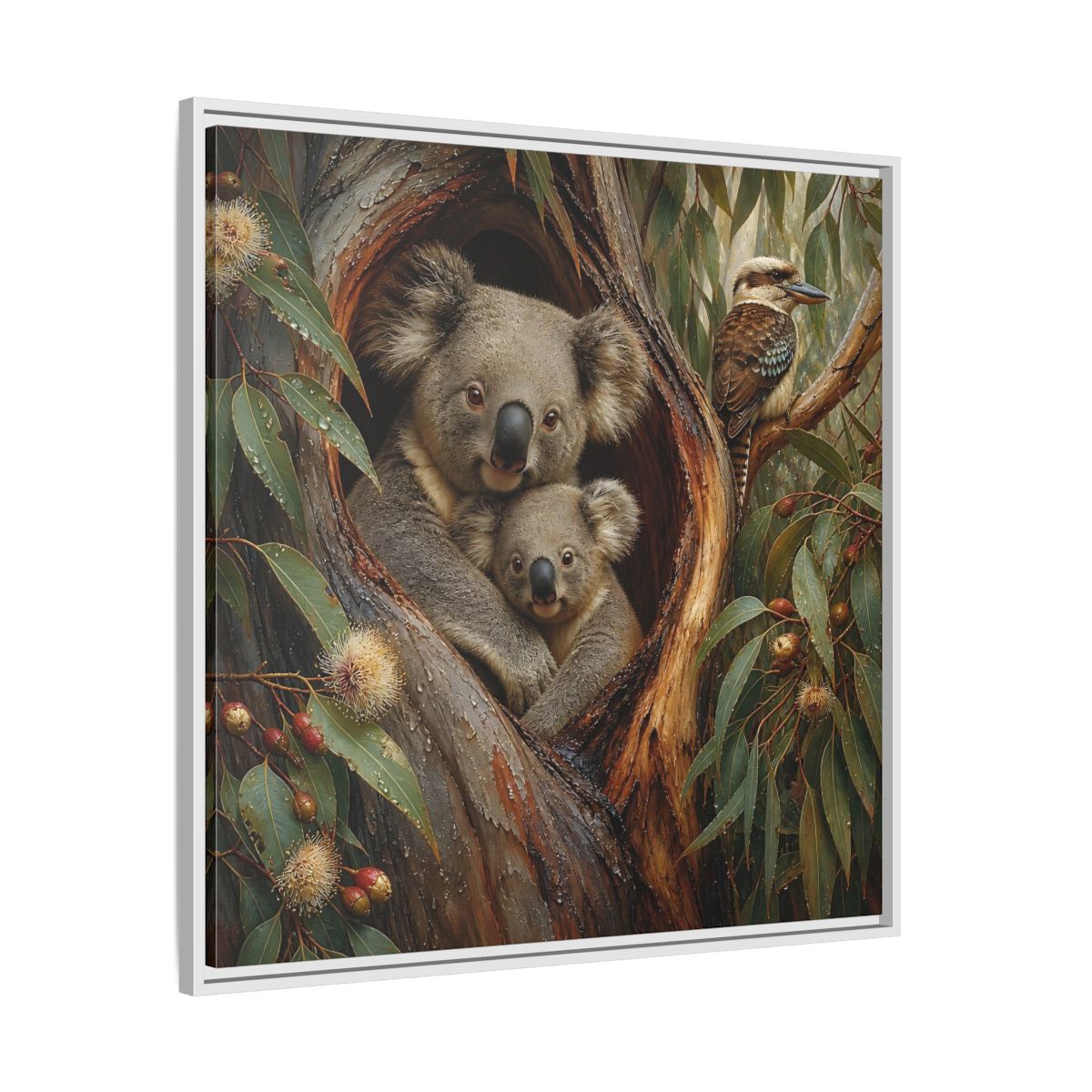 Side Mockup 25. Animals Koala Family Koala Eucalyptus Art shown as stretched canvas wall art