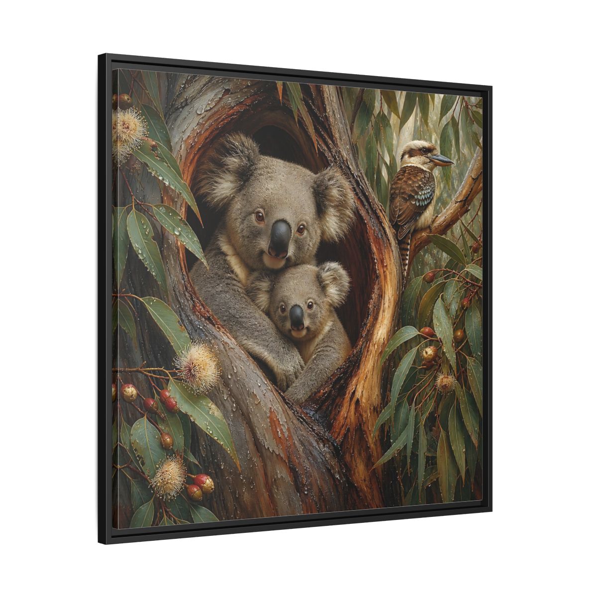 Side Mockup 30. Animals Koala Family Koala Eucalyptus Art shown as stretched canvas wall art