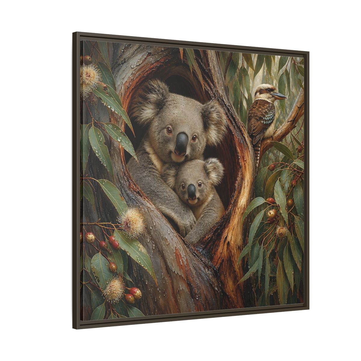 Side Mockup 5. Animals Koala Family Koala Eucalyptus Art shown as stretched canvas wall art