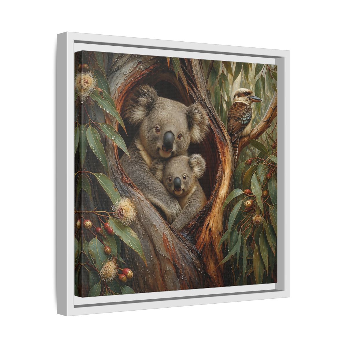 Side Mockup 28. Animals Koala Family Koala Eucalyptus Art shown as stretched canvas wall art