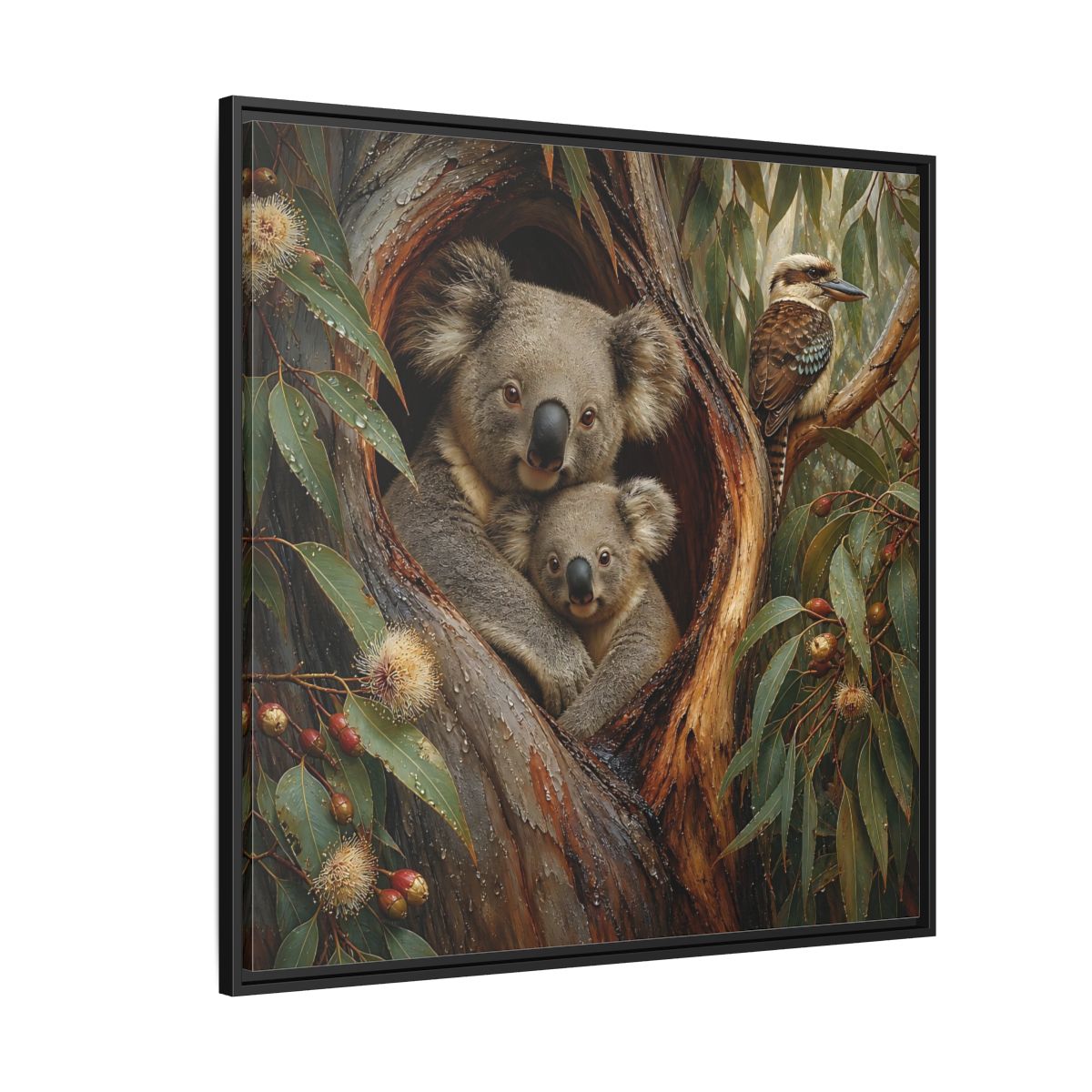 Side Mockup 6. Animals Koala Family Koala Eucalyptus Art shown as stretched canvas wall art