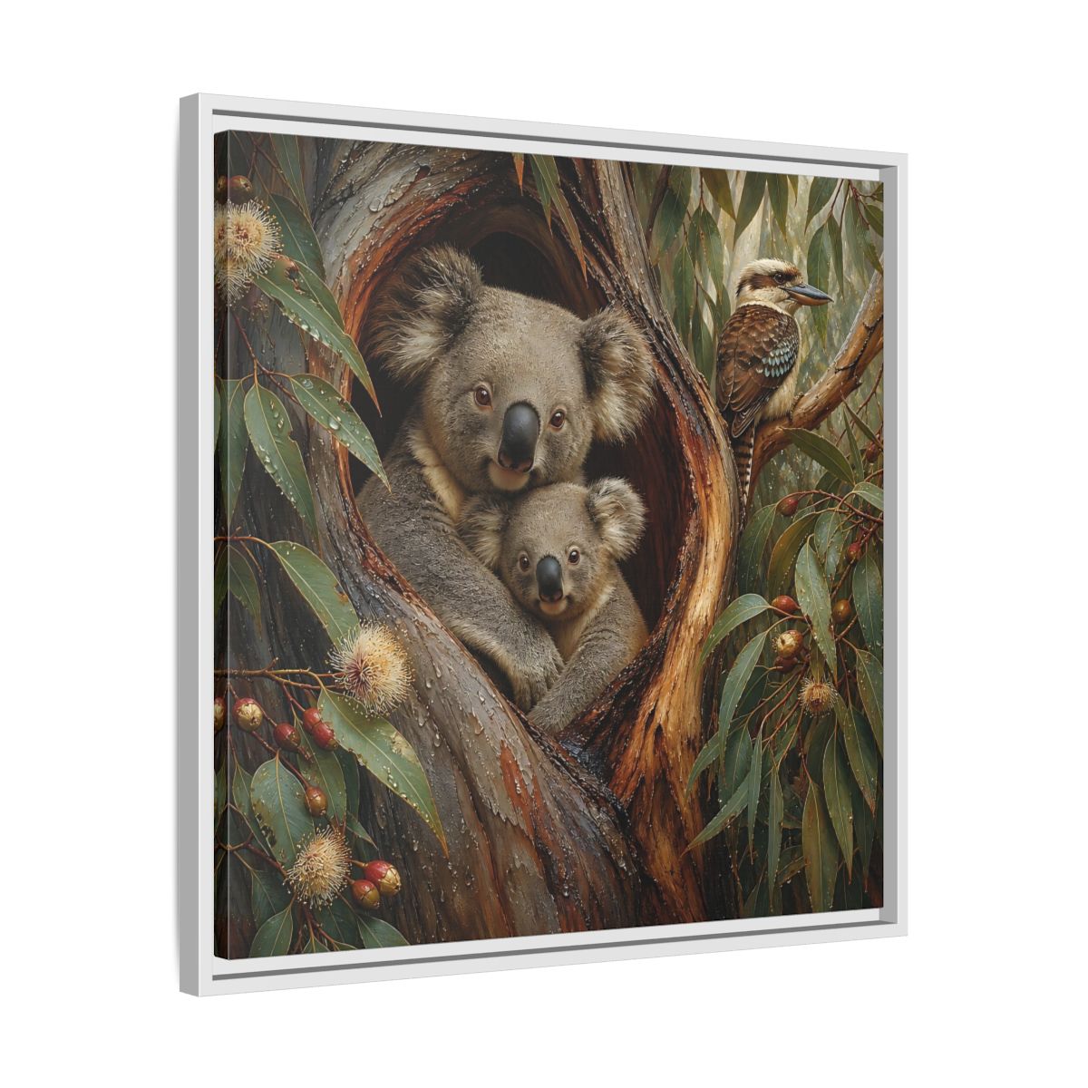 Side Mockup 26. Animals Koala Family Koala Eucalyptus Art shown as stretched canvas wall art