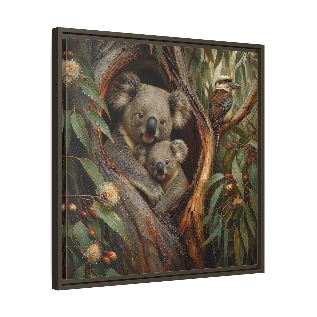 Side Mockup 27. Animals Koala Family Koala Eucalyptus Art shown as stretched canvas wall art
