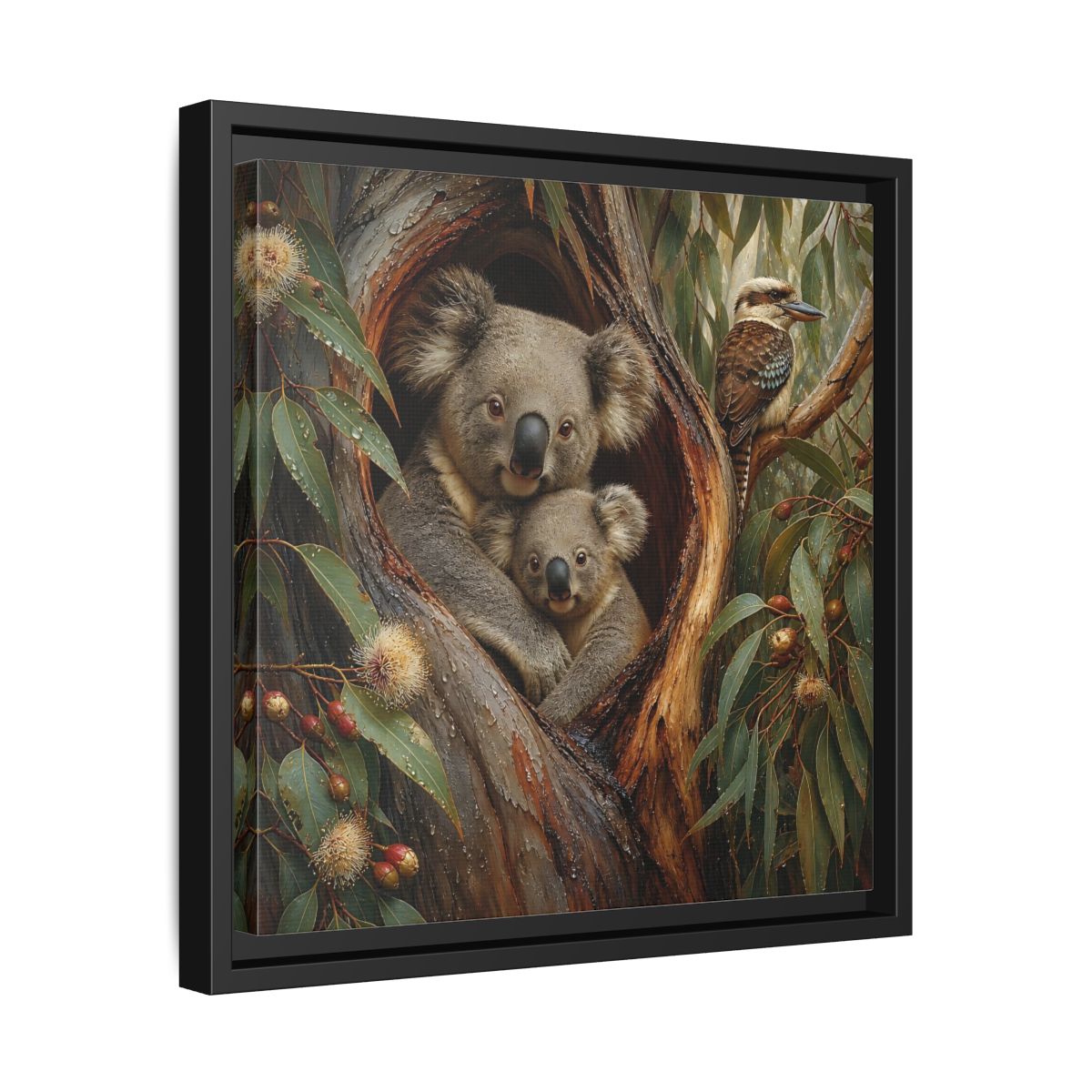 Side Mockup 32. Animals Koala Family Koala Eucalyptus Art shown as stretched canvas wall art