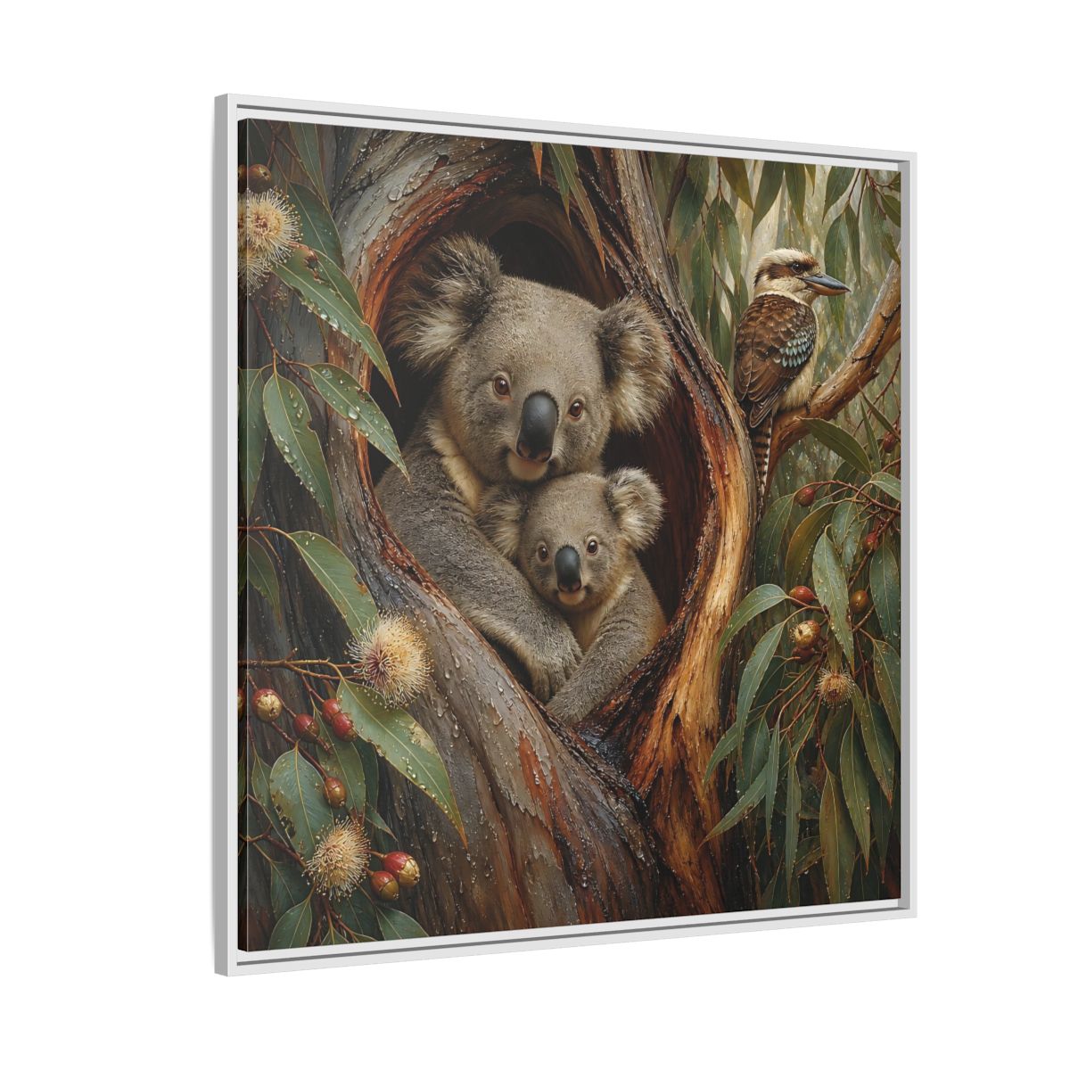 Side Mockup 4. Animals Koala Family Koala Eucalyptus Art shown as stretched canvas wall art