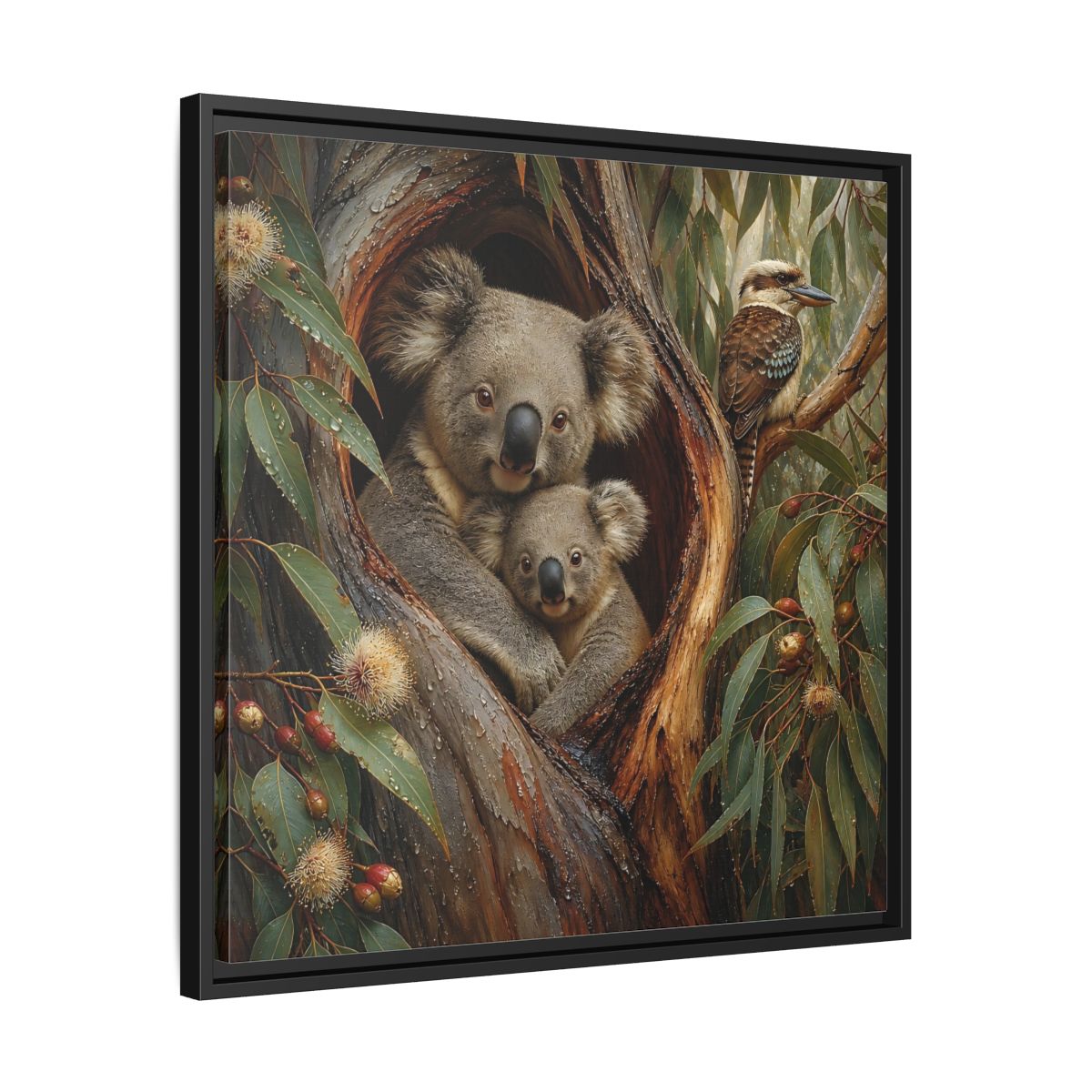 Side Mockup 31. Animals Koala Family Koala Eucalyptus Art shown as stretched canvas wall art