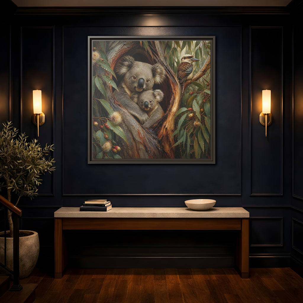 Mockup 4. Animals Koala Family Koala Eucalyptus Art shown as stretched canvas wall art