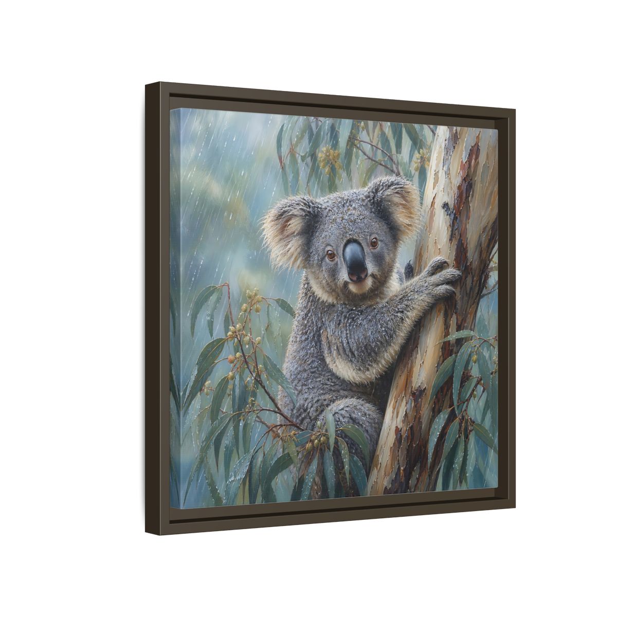 Side Mockup 14. Animals Koala Wet Koala shown as stretched canvas wall art
