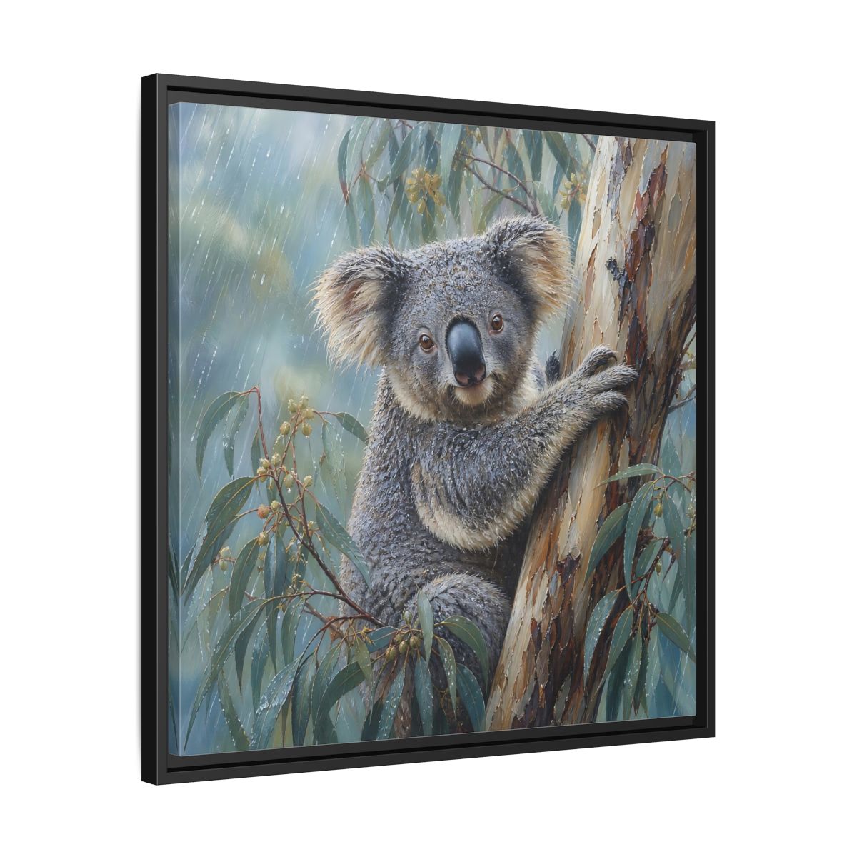 Side Mockup 31. Animals Koala Wet Koala shown as stretched canvas wall art