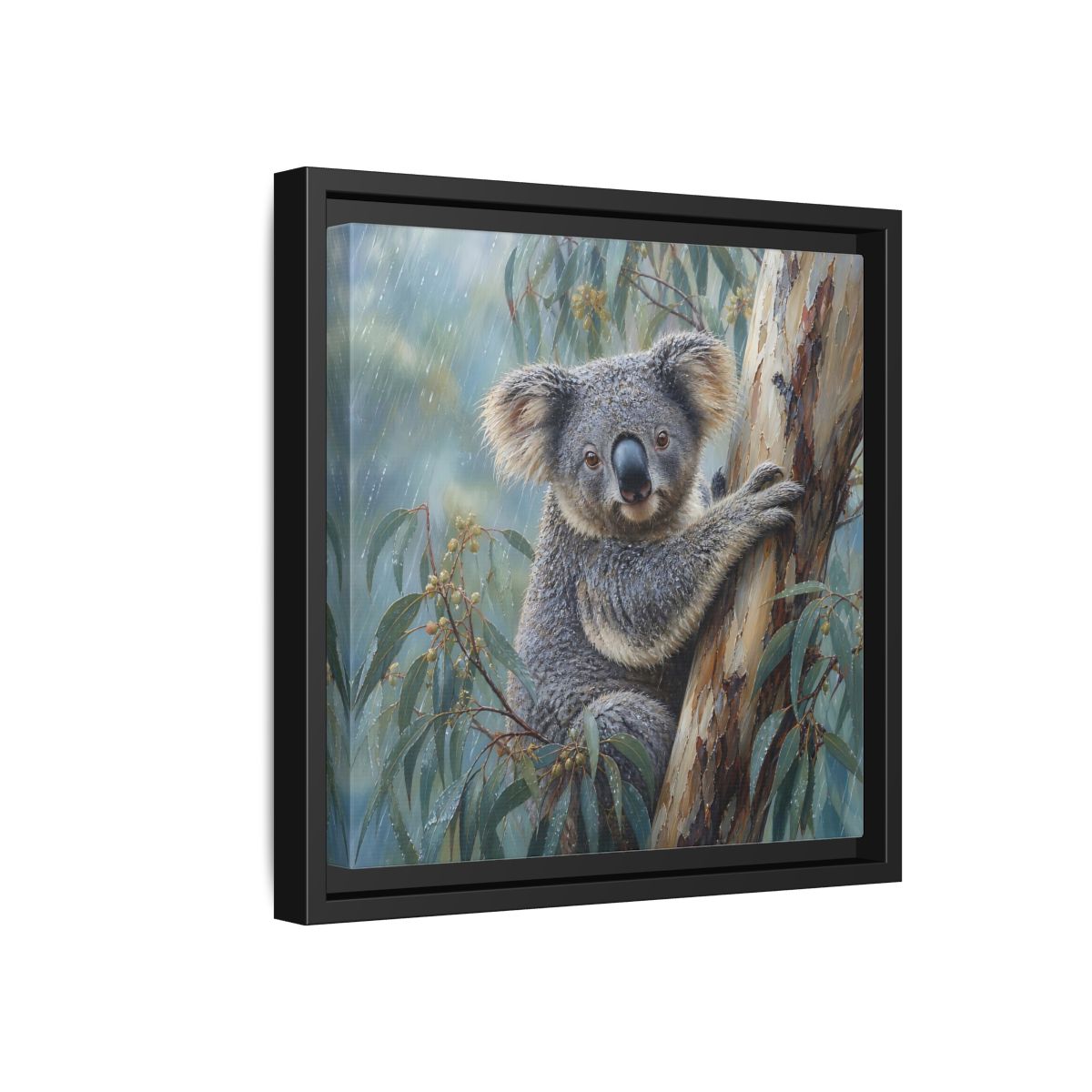 Side Mockup 18. Animals Koala Wet Koala shown as stretched canvas wall art