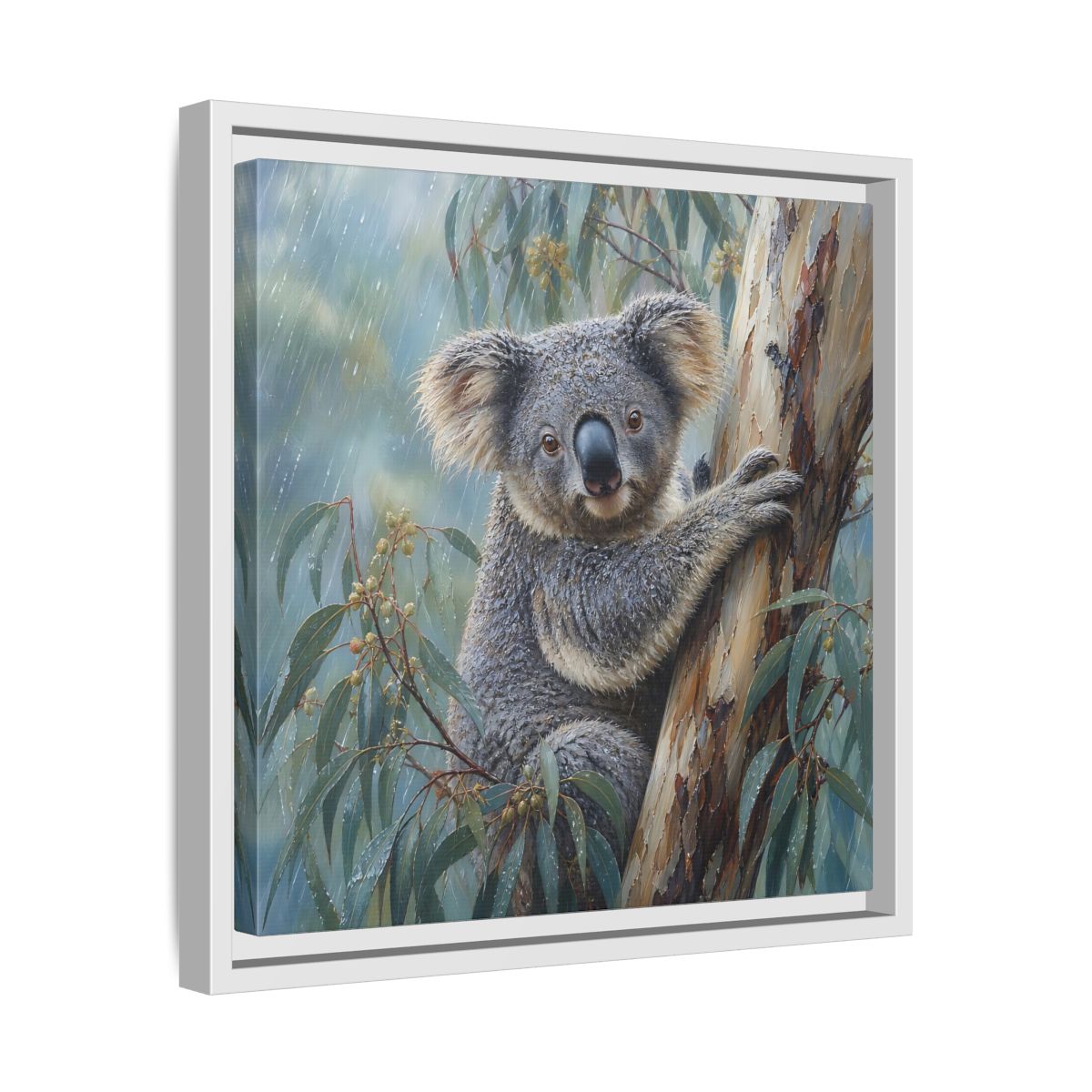 Side Mockup 28. Animals Koala Wet Koala shown as stretched canvas wall art