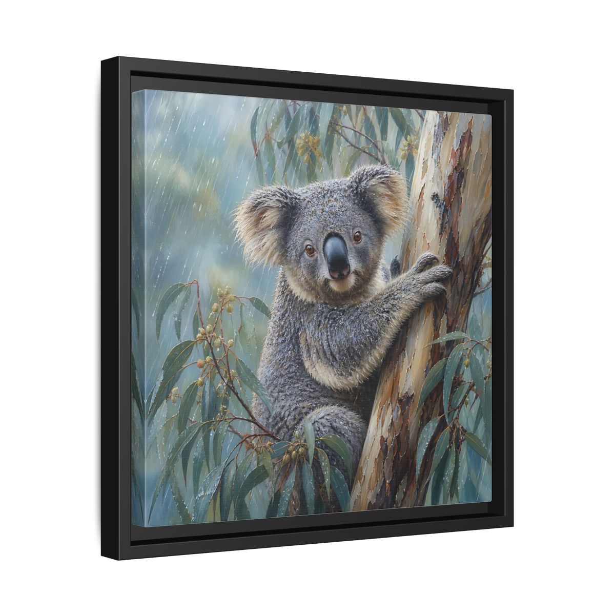 Side Mockup 32. Animals Koala Wet Koala shown as stretched canvas wall art