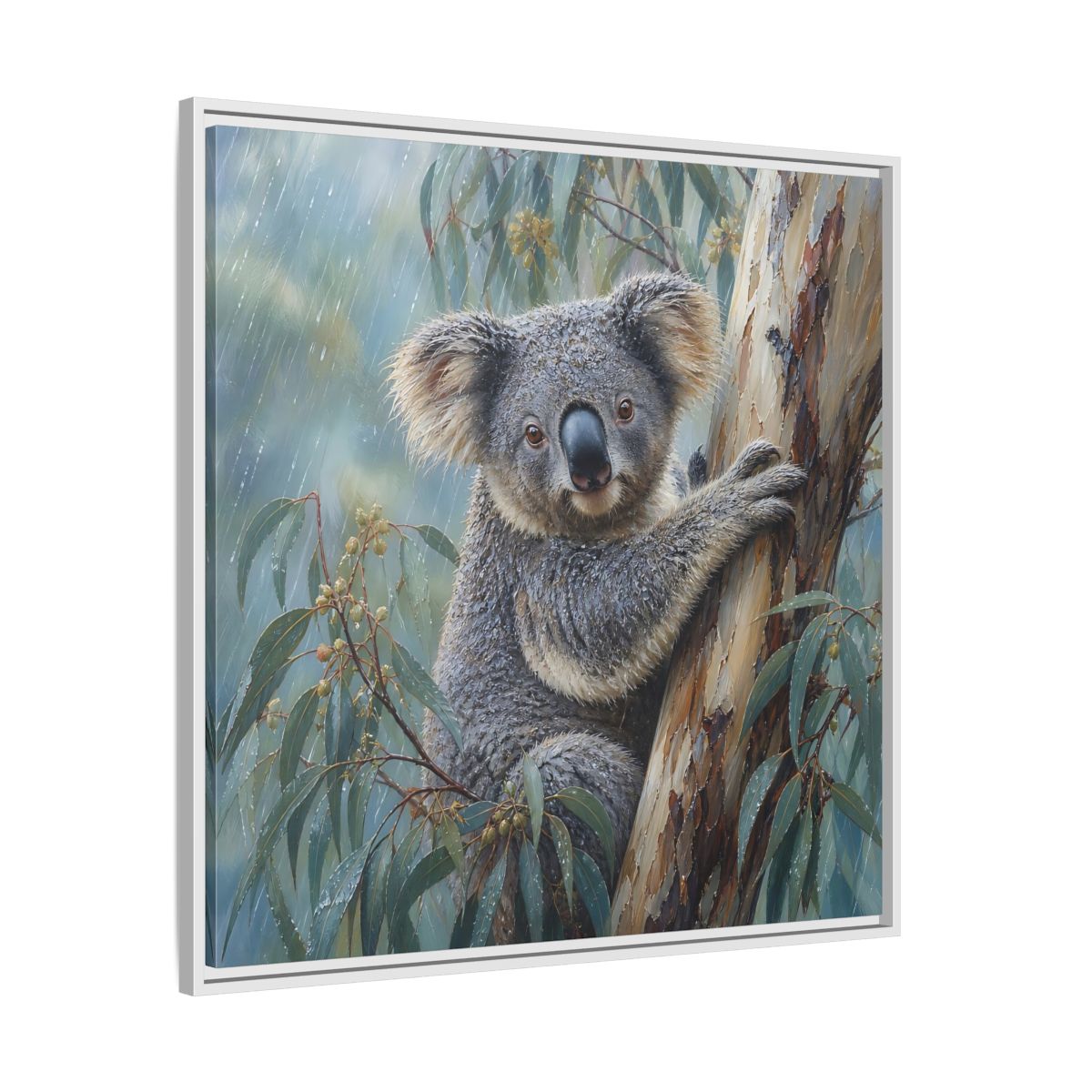 Side Mockup 25. Animals Koala Wet Koala shown as stretched canvas wall art