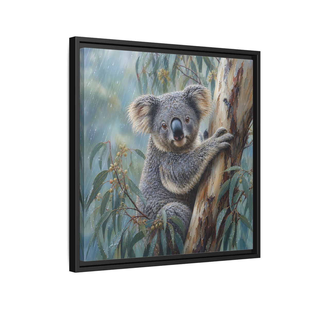 Side Mockup 12. Animals Koala Wet Koala shown as stretched canvas wall art