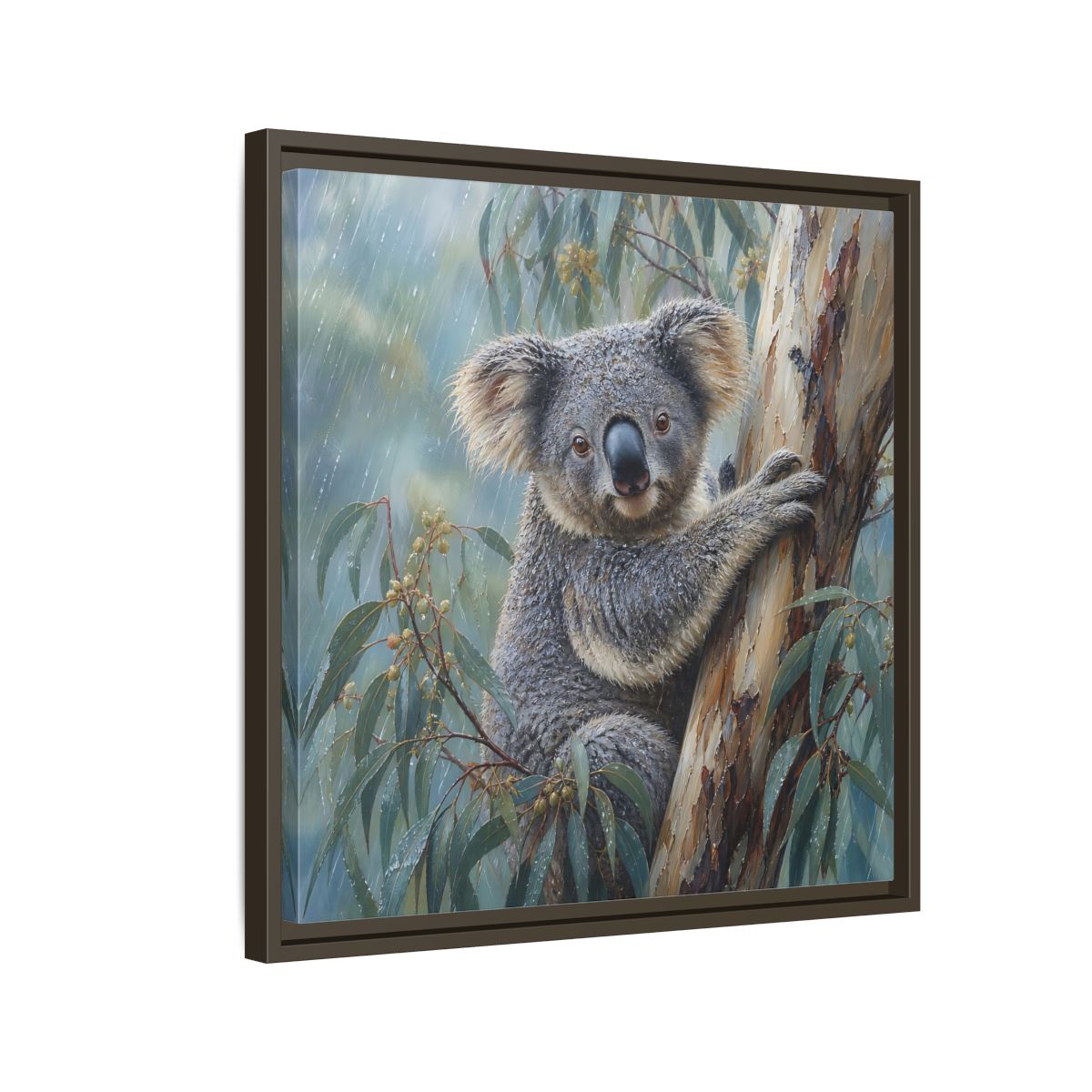 Side Mockup 11. Animals Koala Wet Koala shown as stretched canvas wall art