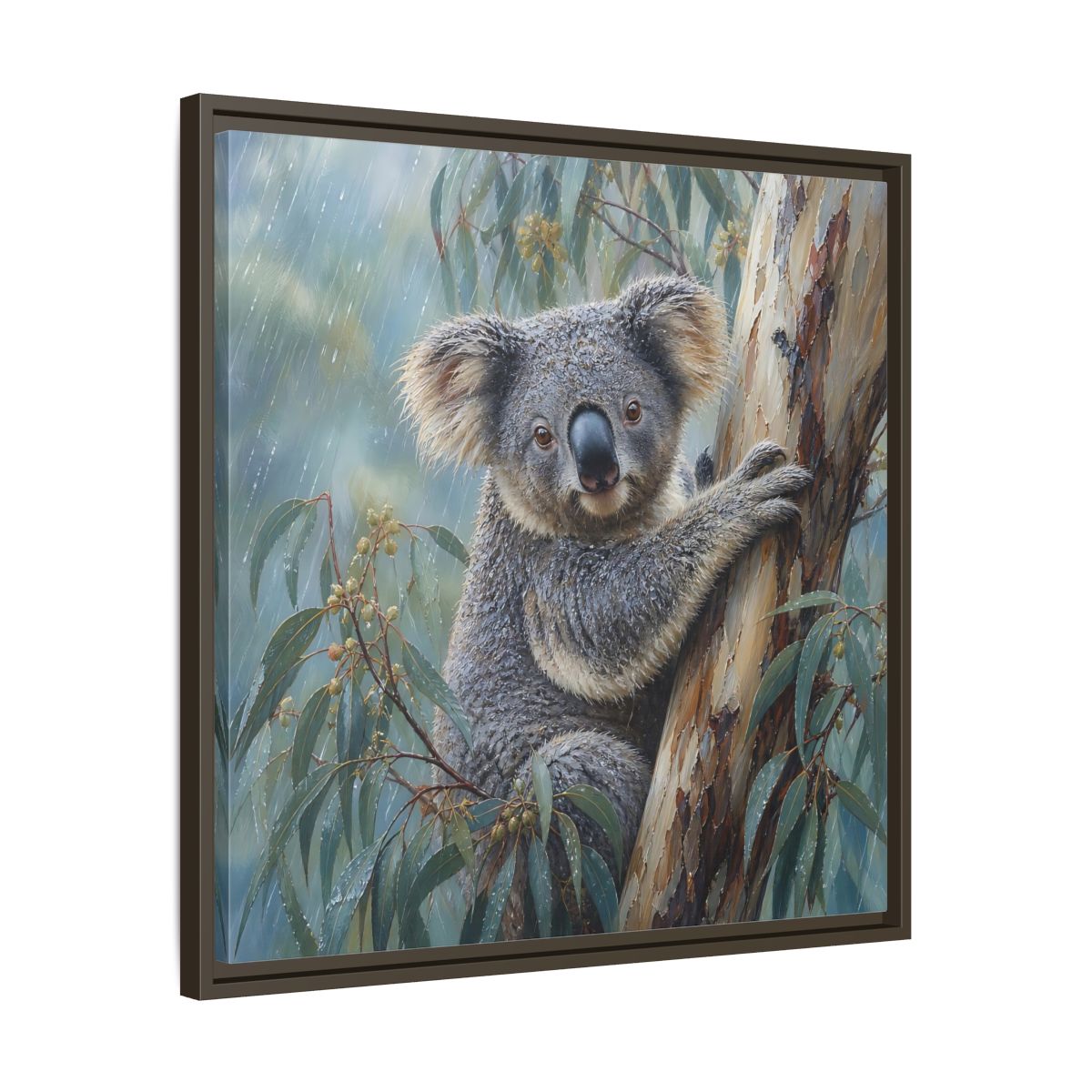Side Mockup 27. Animals Koala Wet Koala shown as stretched canvas wall art