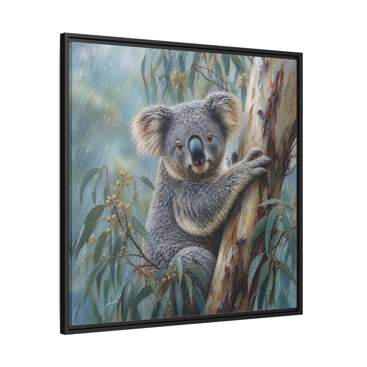 Side Mockup 30. Animals Koala Wet Koala shown as stretched canvas wall art