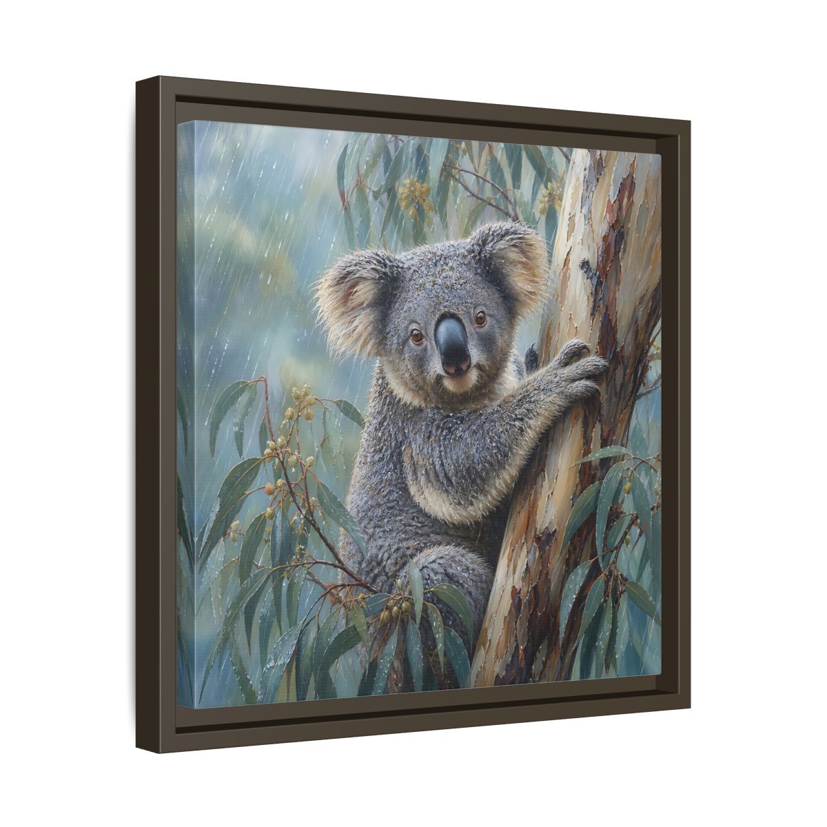 Side Mockup 29. Animals Koala Wet Koala shown as stretched canvas wall art