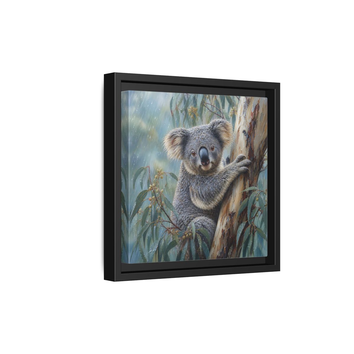 Side Mockup 21. Animals Koala Wet Koala shown as stretched canvas wall art