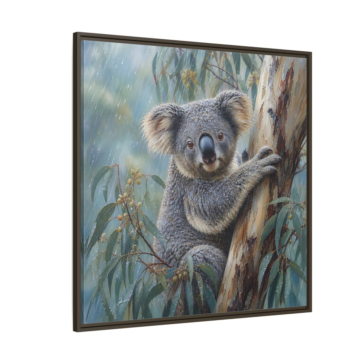 Side Mockup 5. Animals Koala Wet Koala shown as stretched canvas wall art