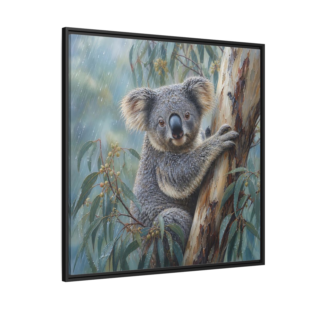 Side Mockup 6. Animals Koala Wet Koala shown as stretched canvas wall art