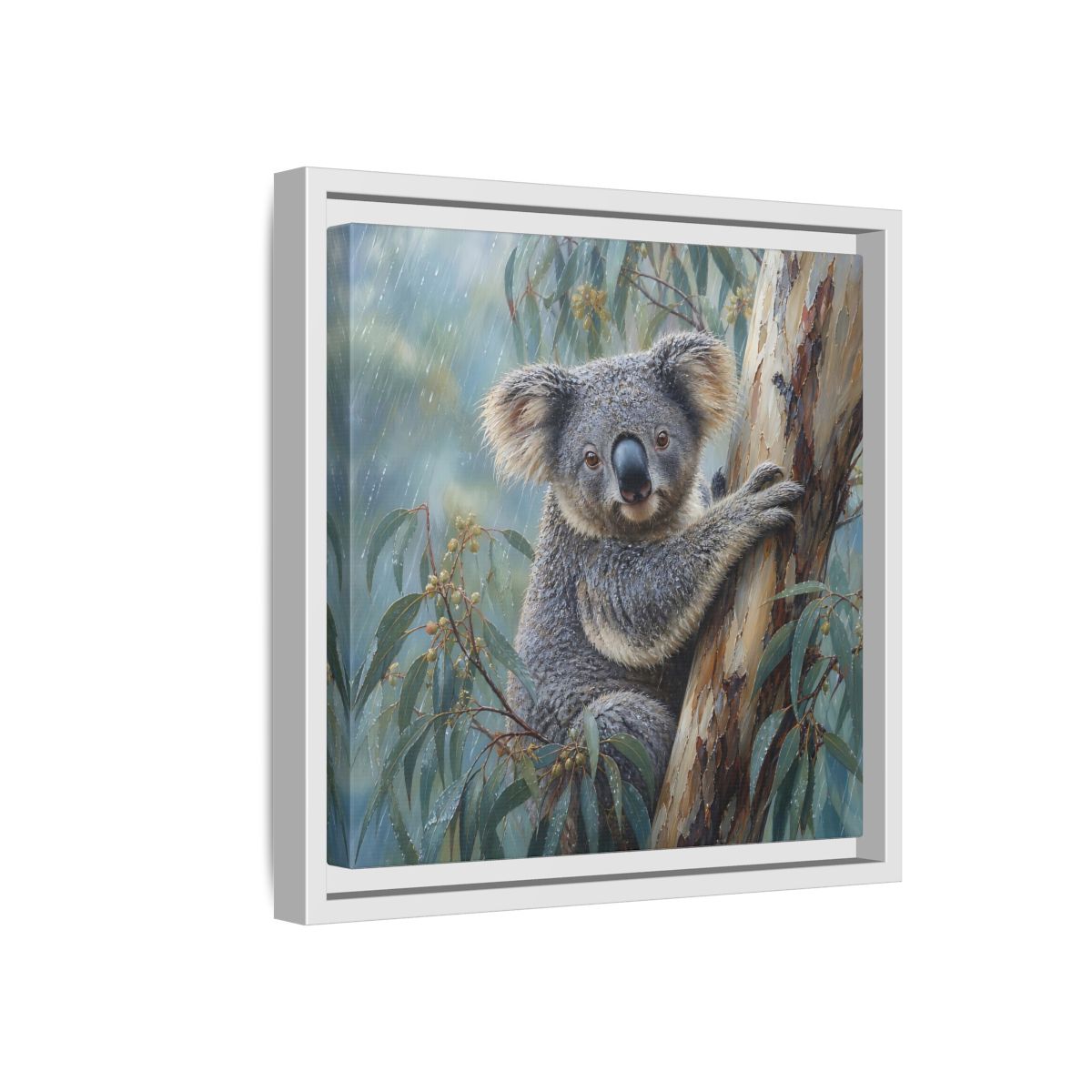 Side Mockup 16. Animals Koala Wet Koala shown as stretched canvas wall art