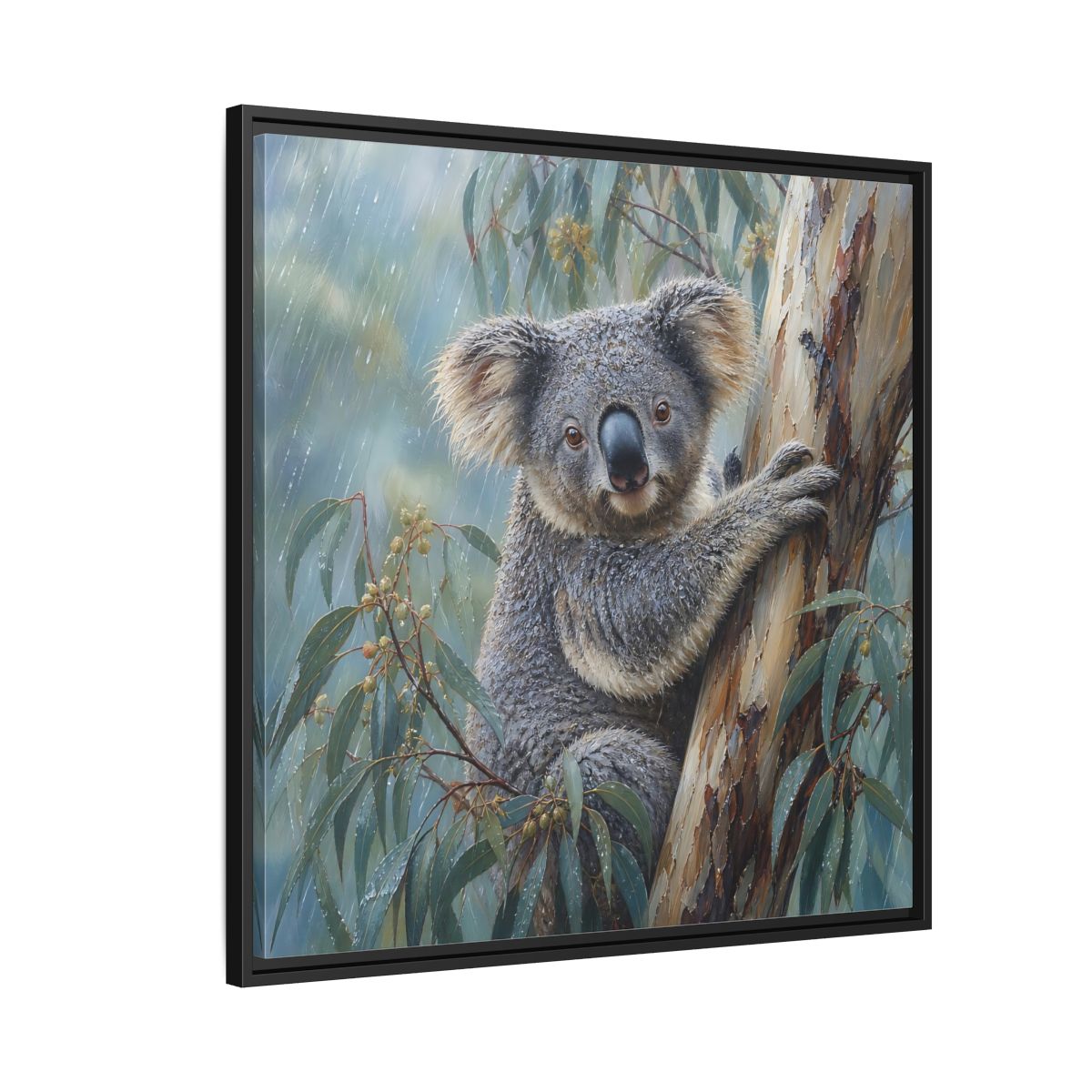 Side Mockup 9. Animals Koala Wet Koala shown as stretched canvas wall art