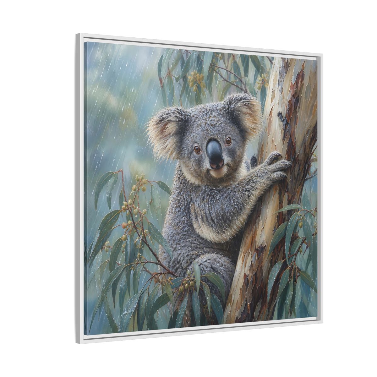 Side Mockup 4. Animals Koala Wet Koala shown as stretched canvas wall art