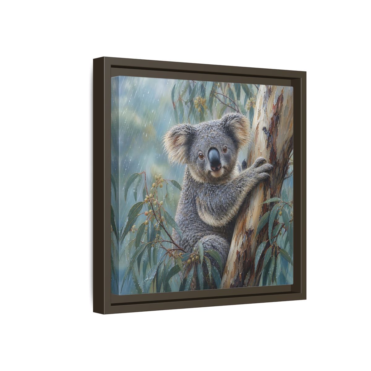 Side Mockup 17. Animals Koala Wet Koala shown as stretched canvas wall art