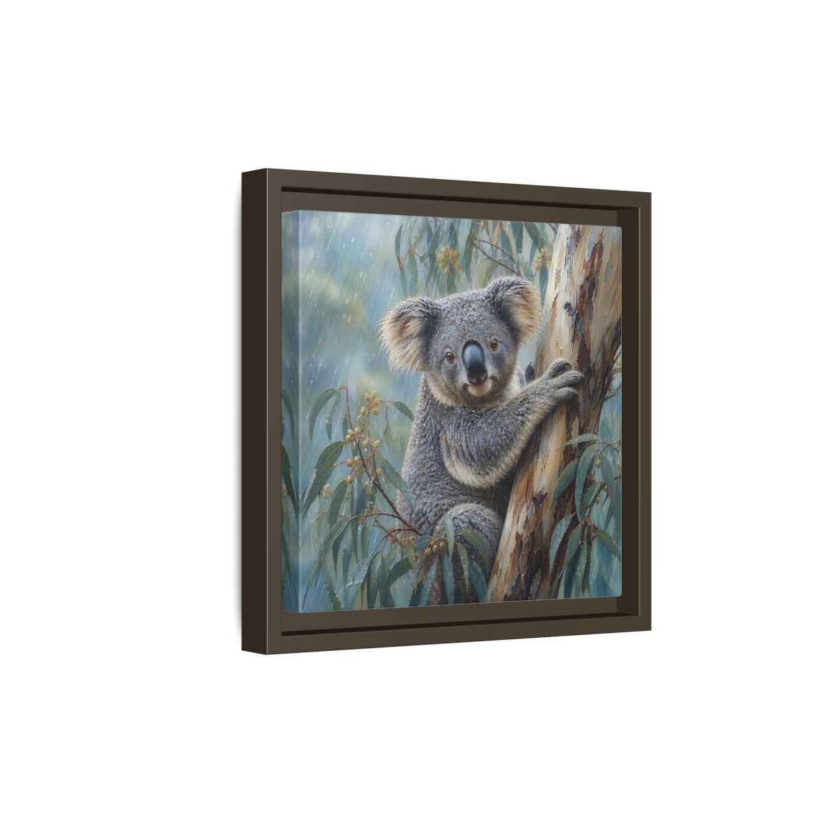 Side Mockup 20. Animals Koala Wet Koala shown as stretched canvas wall art
