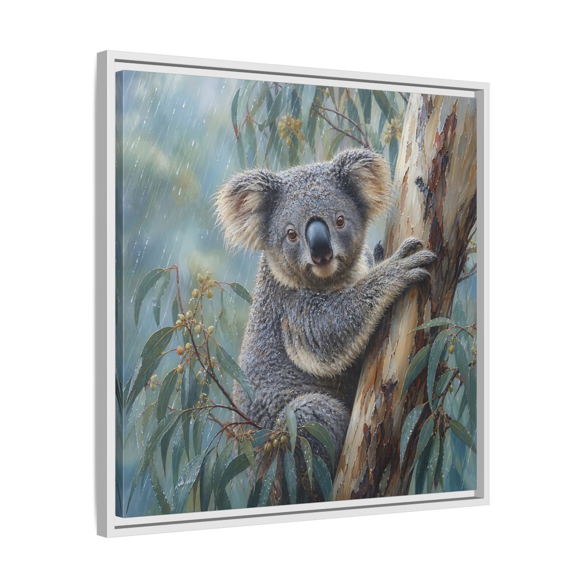 Side Mockup 26. Animals Koala Wet Koala shown as stretched canvas wall art