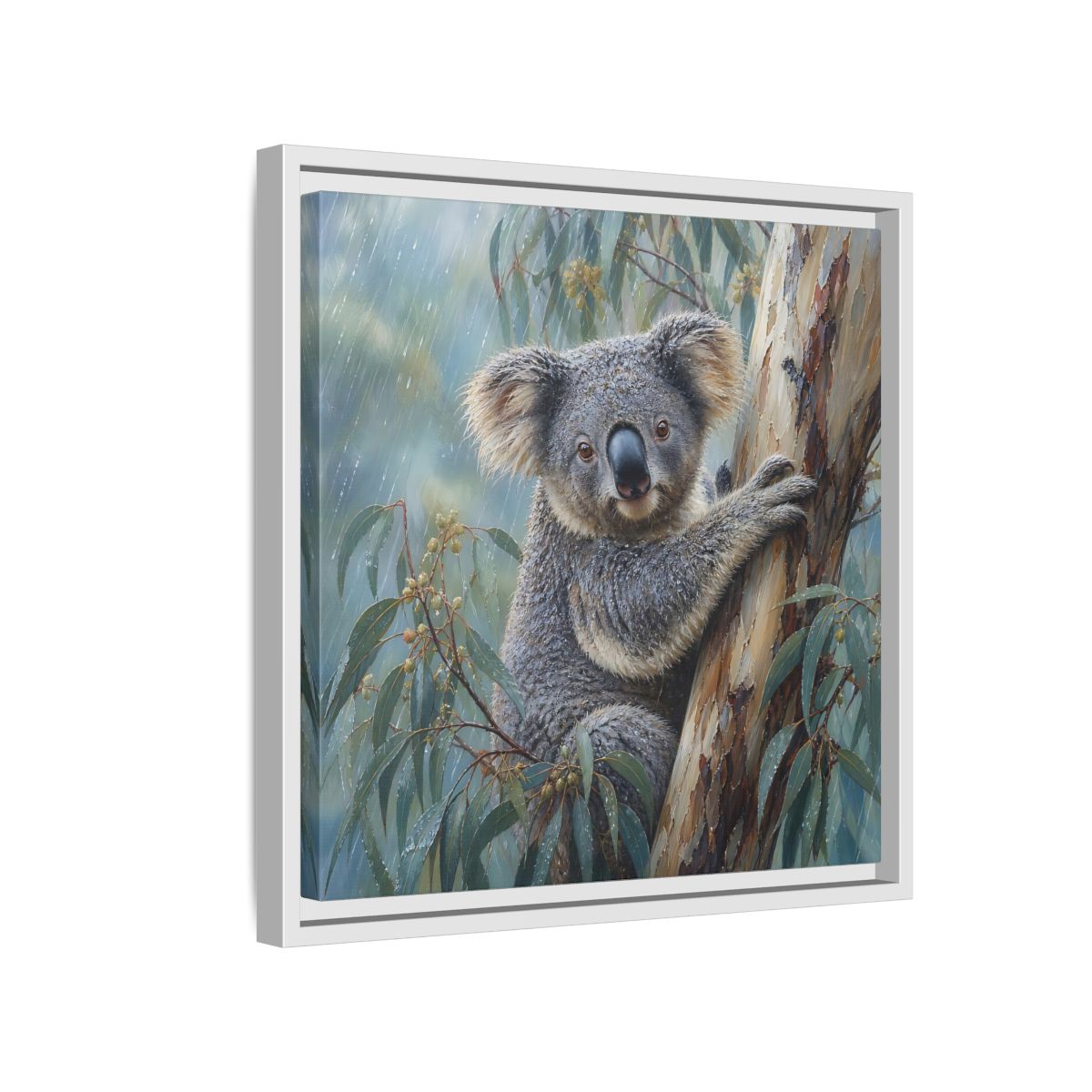 Side Mockup 13. Animals Koala Wet Koala shown as stretched canvas wall art