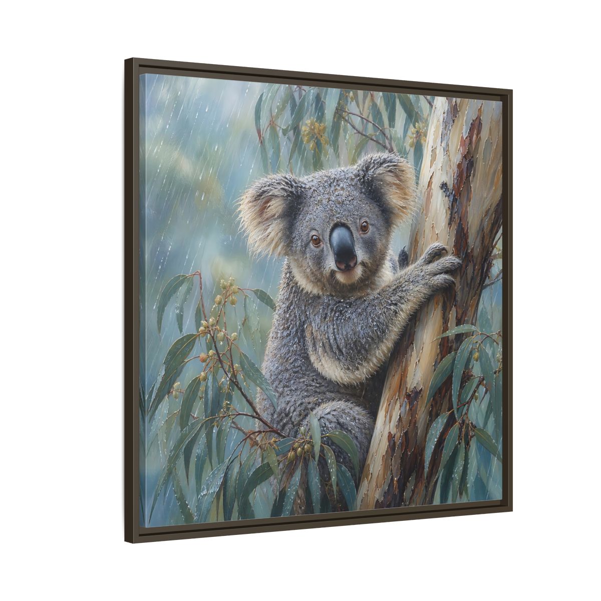 Side Mockup 8. Animals Koala Wet Koala shown as stretched canvas wall art