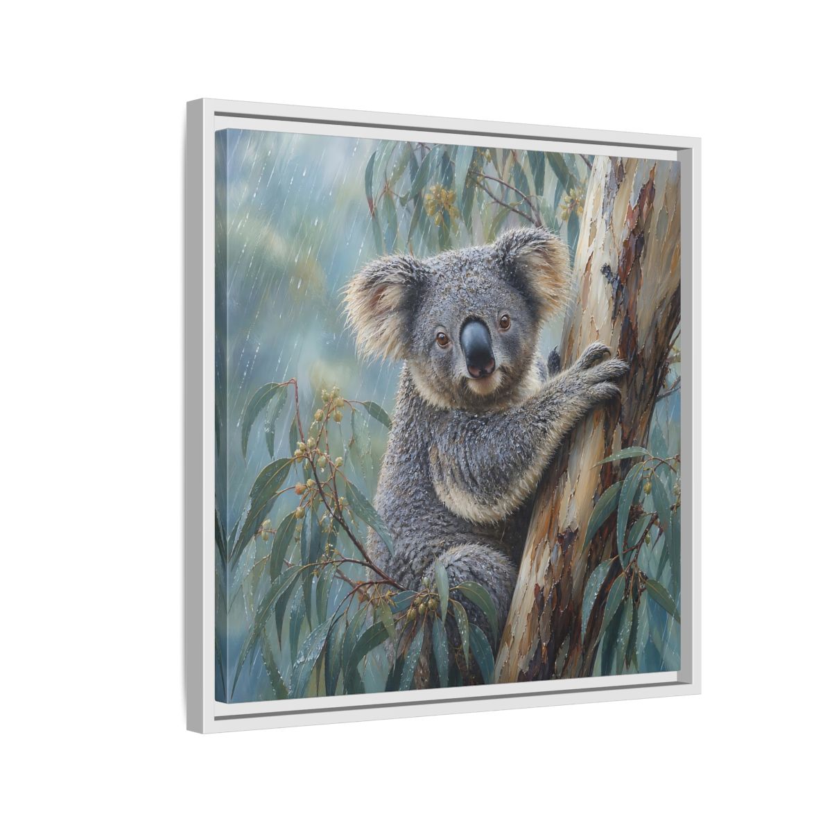Side Mockup 10. Animals Koala Wet Koala shown as stretched canvas wall art