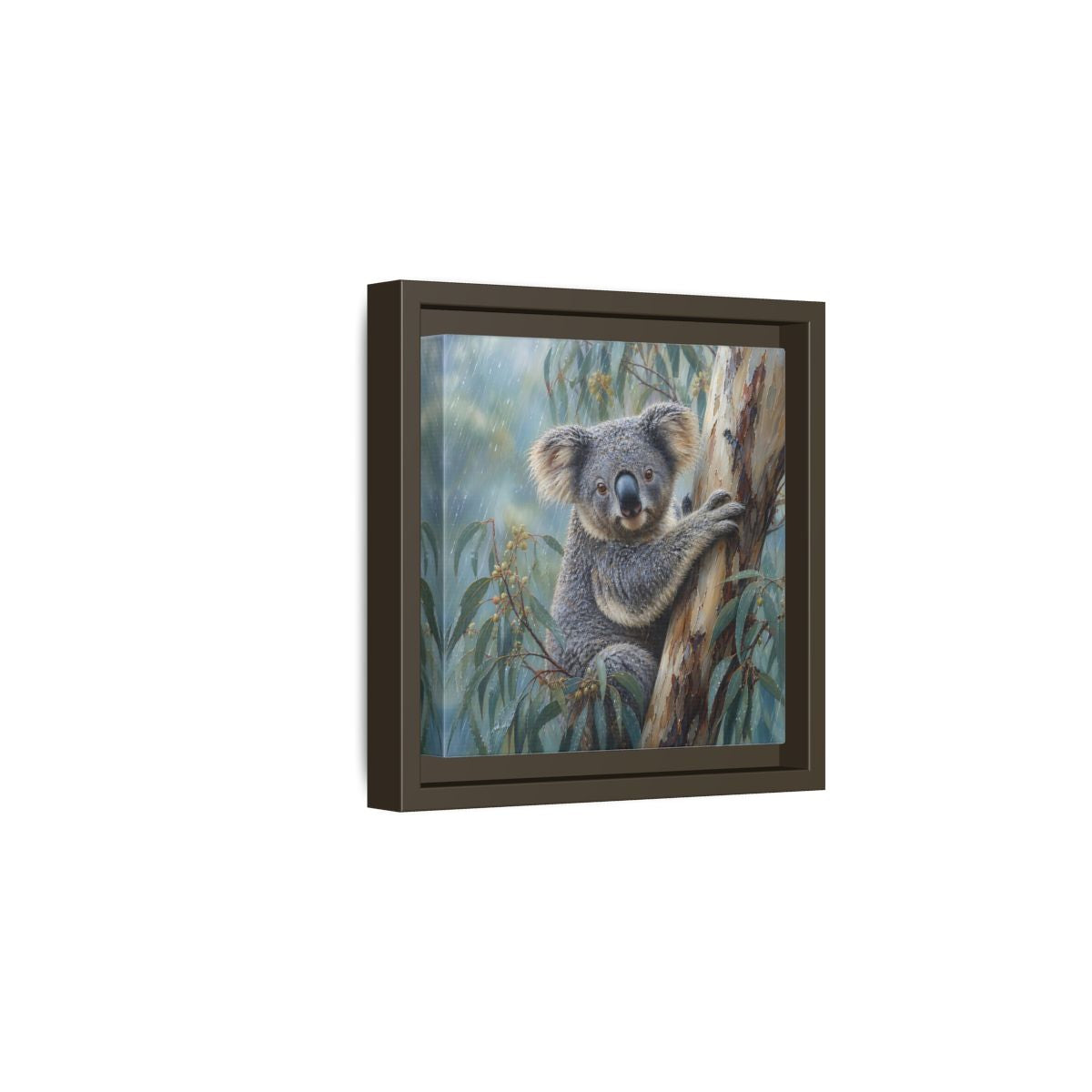 Side Mockup 2. Animals Koala Wet Koala shown as stretched canvas wall art