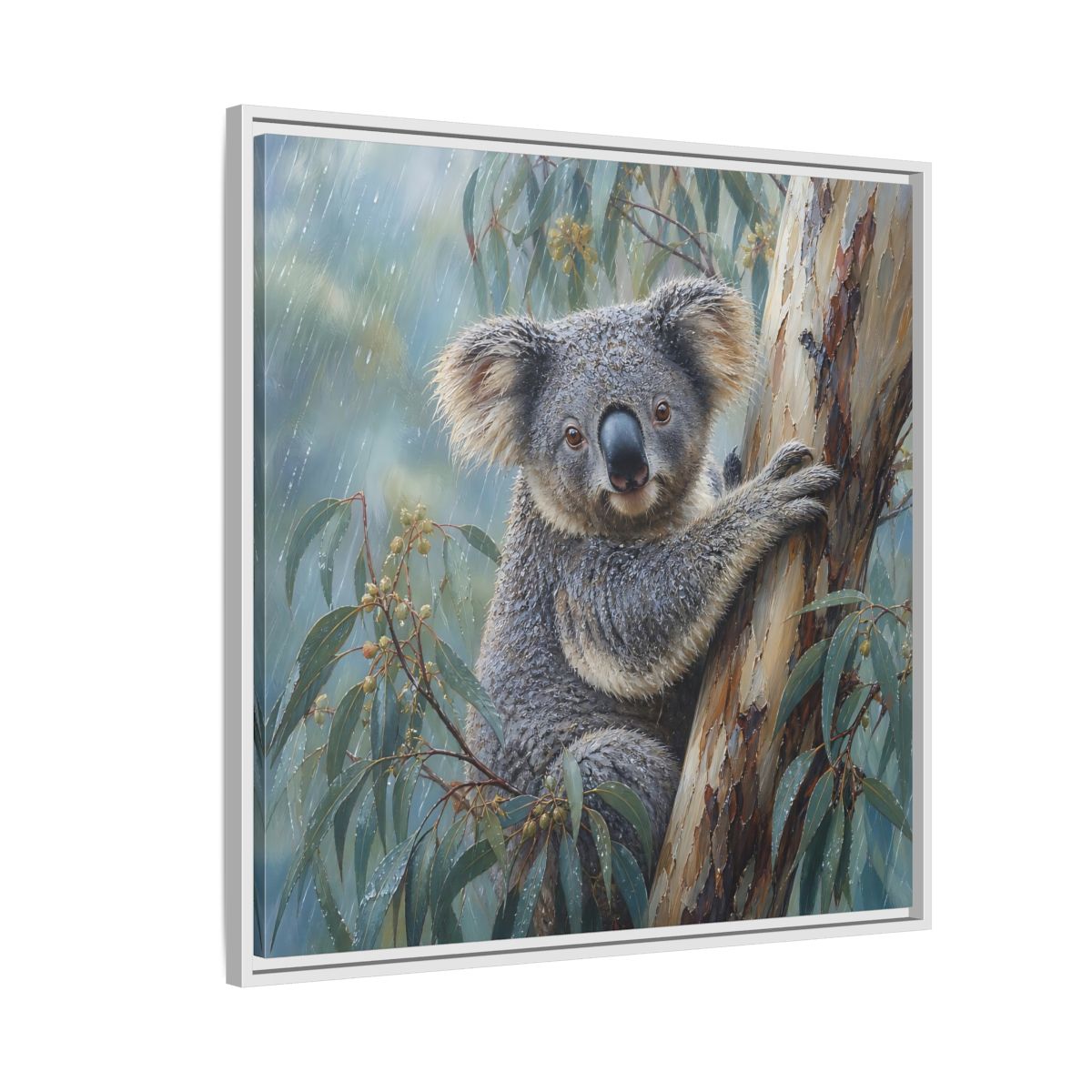 Side Mockup 7. Animals Koala Wet Koala shown as stretched canvas wall art
