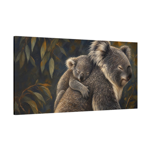 Main Mockup. Animals Koalas Koala Family shown as stretched canvas wall art