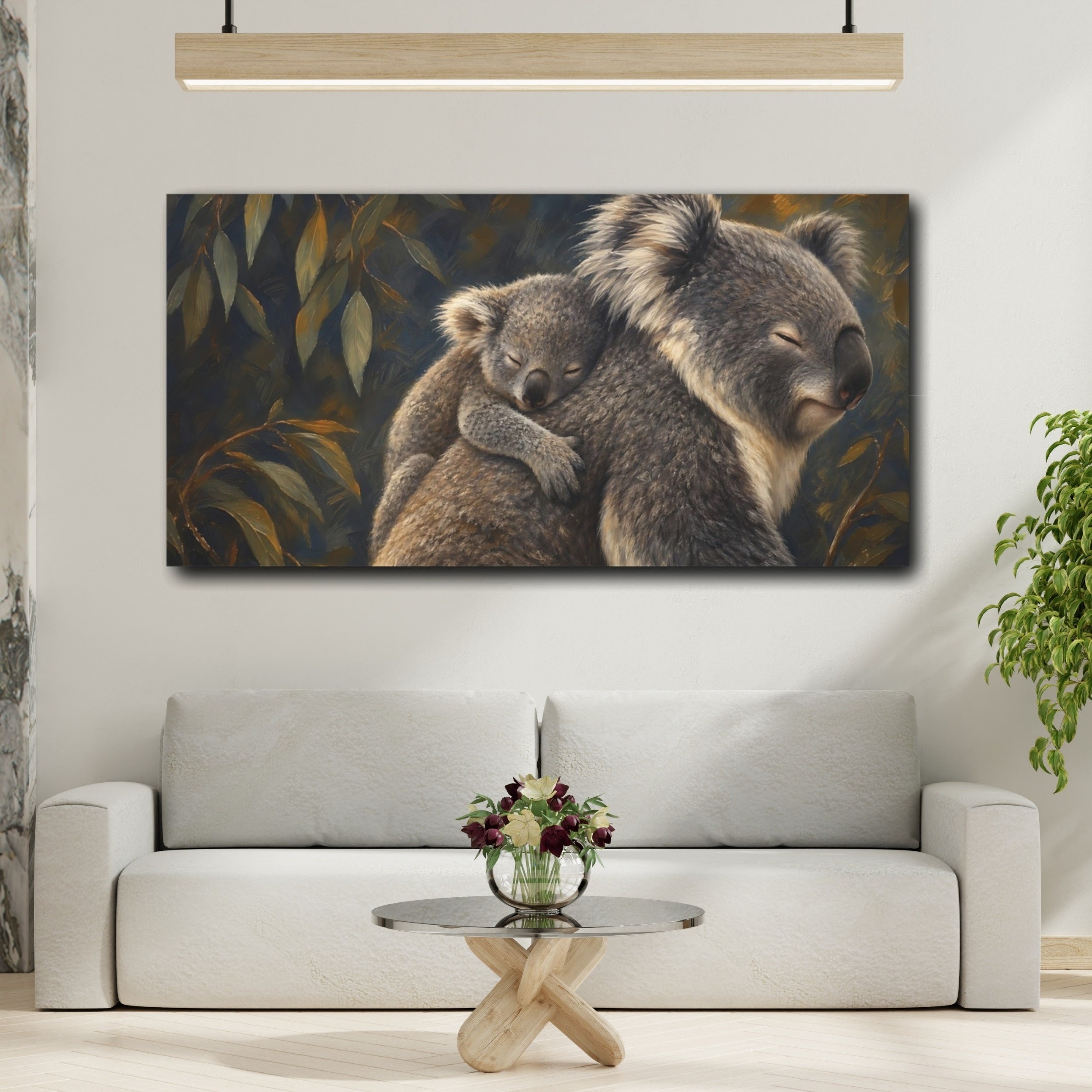 Mockup 2. Animals Koalas Koala Family shown as stretched canvas wall art
