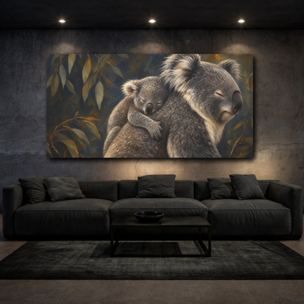 Mockup 3. Animals Koalas Koala Family shown as stretched canvas wall art