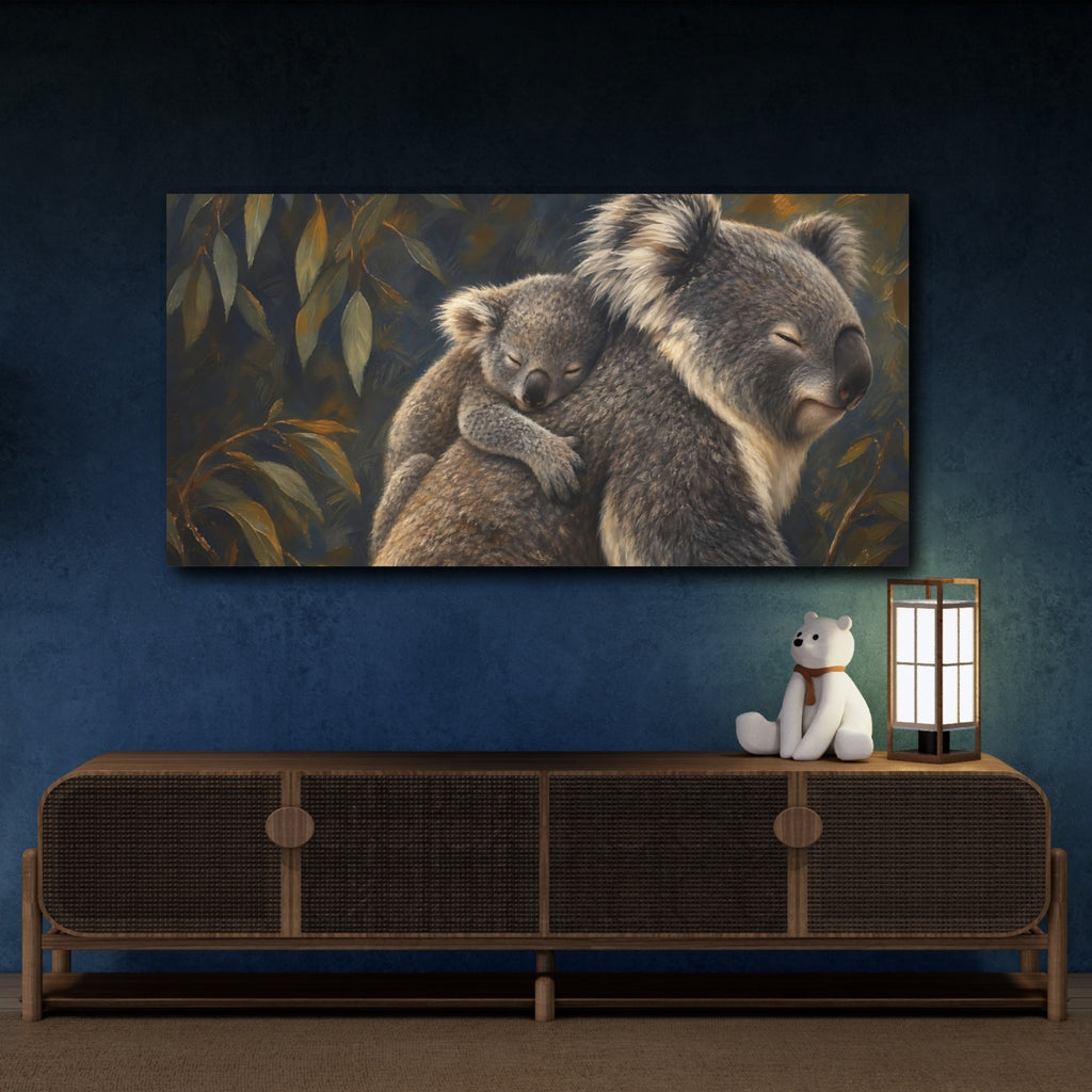 Mockup 4. Animals Koalas Koala Family shown as stretched canvas wall art
